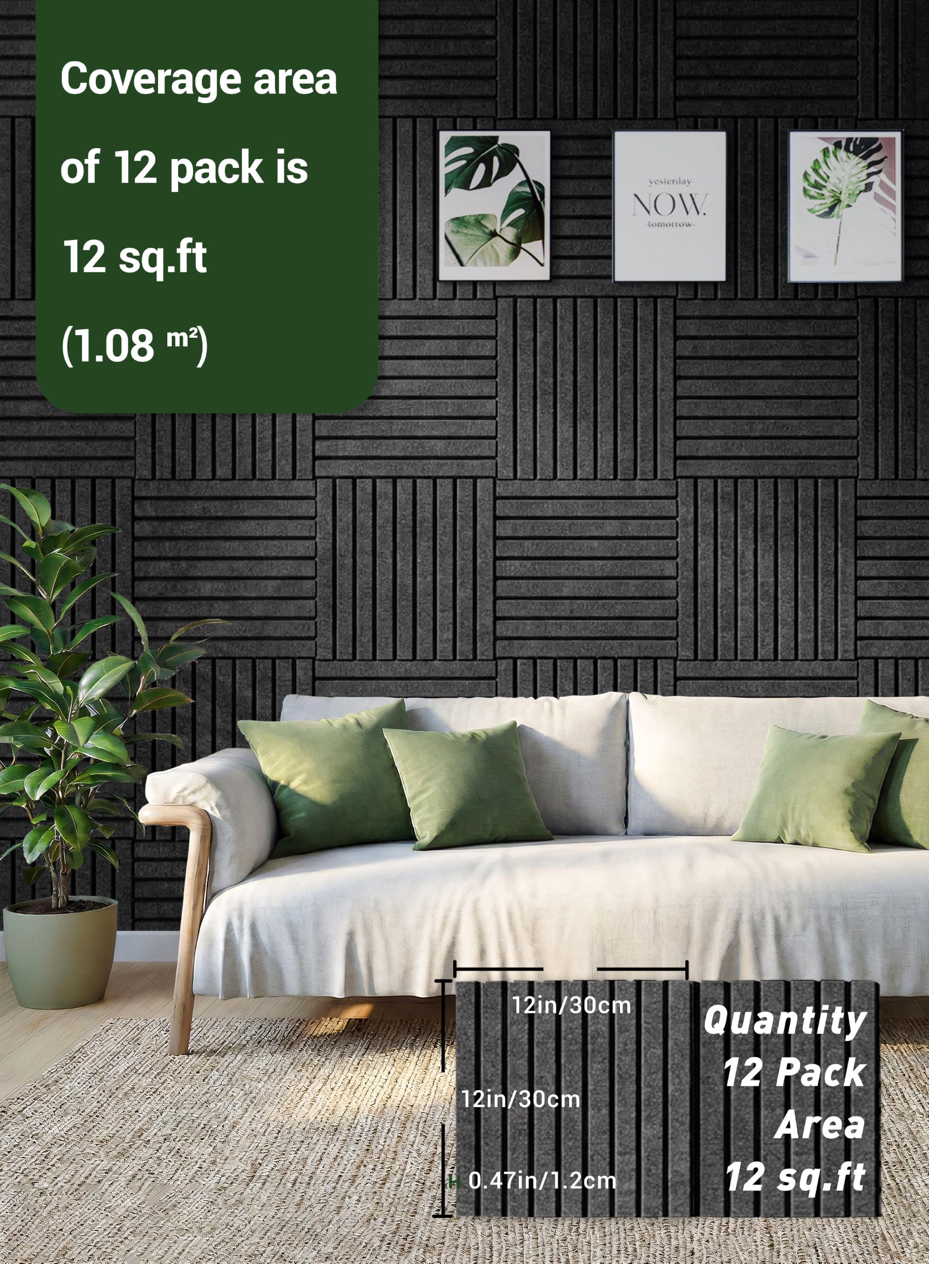 Waister Soundproof Wall Panels, 12‑Pack, 0.47 Inch Thicker High Density