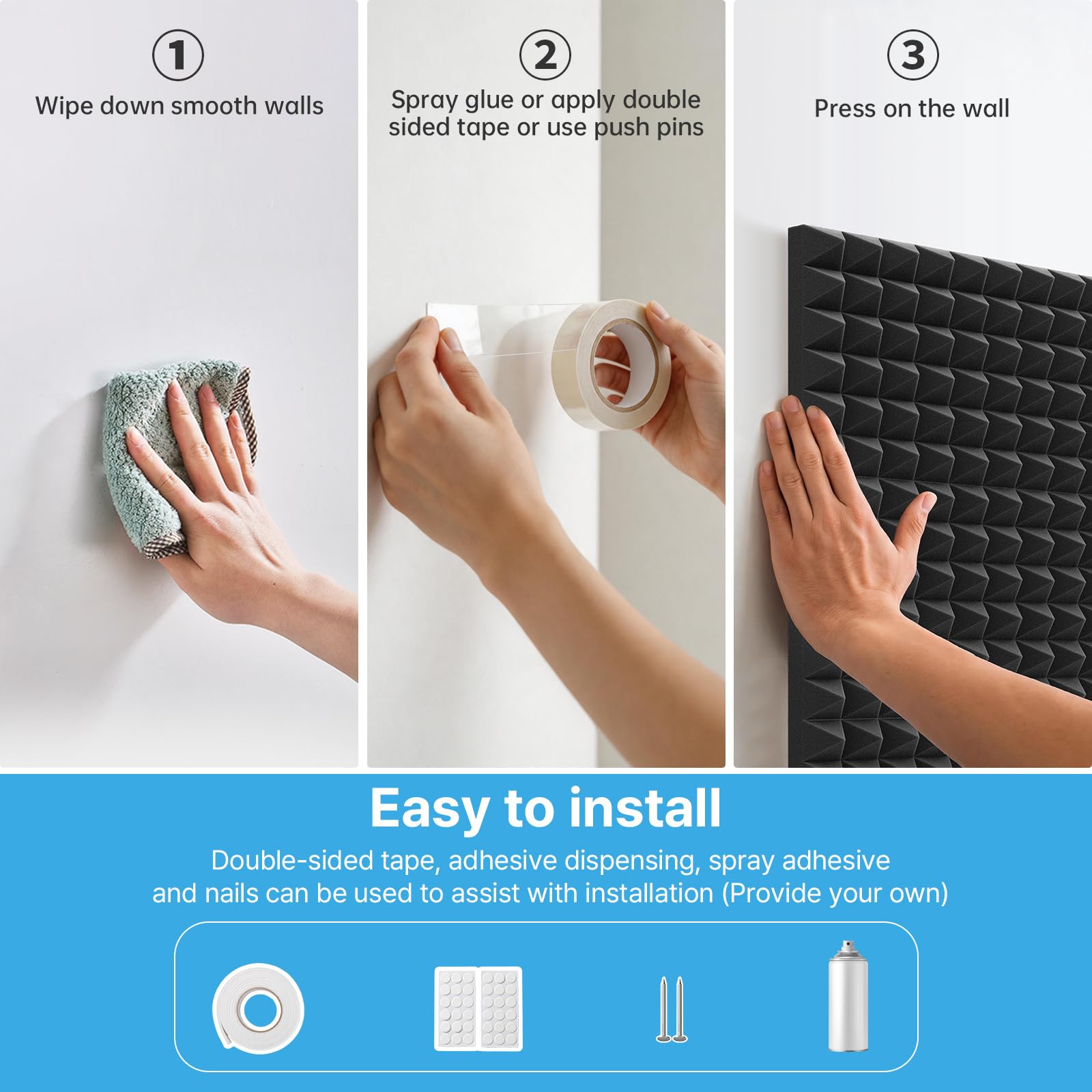 JBER 2 Pack Acoustic Foam Panels, Pyramid Sound Proof Foam Panels for Walls