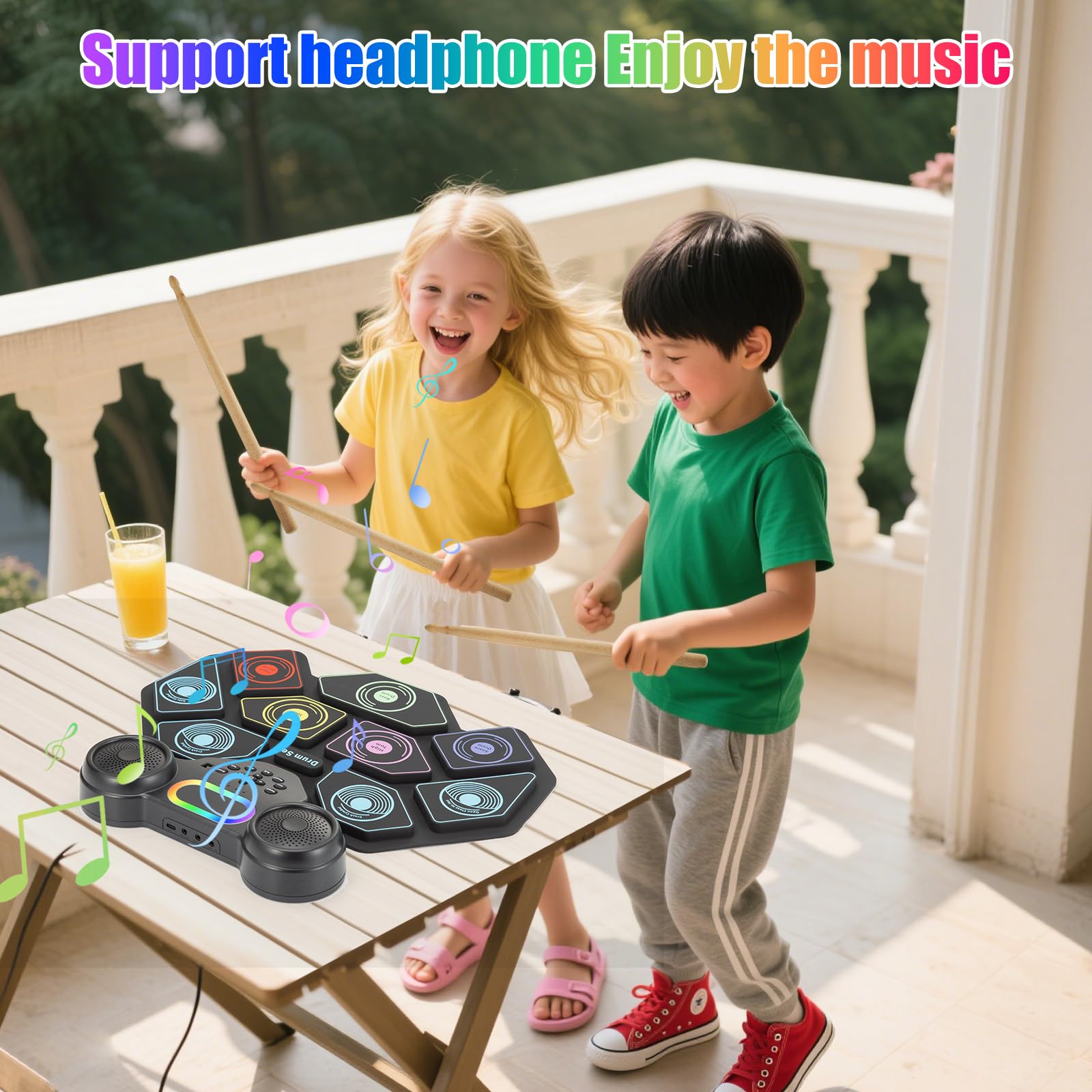2025 Upgrade Electronic Drum Set 9-Pad Roll-Up – Portable Silicone Drum Kit with 2 Pedals, Built-in Speakers, MIDI & Headphone Jack – Ideal for Practice & Travel (Oldmodel-TW)