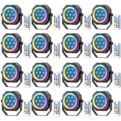 Stage Lights Mini RGB Battery Powered Uplights LED Rechargeable Par Can Lights with Halo, Sound-Activated Auto Wireless Uplights for Events Indoor Outdoor Party Wedding Stage Lighting(16 Pack)