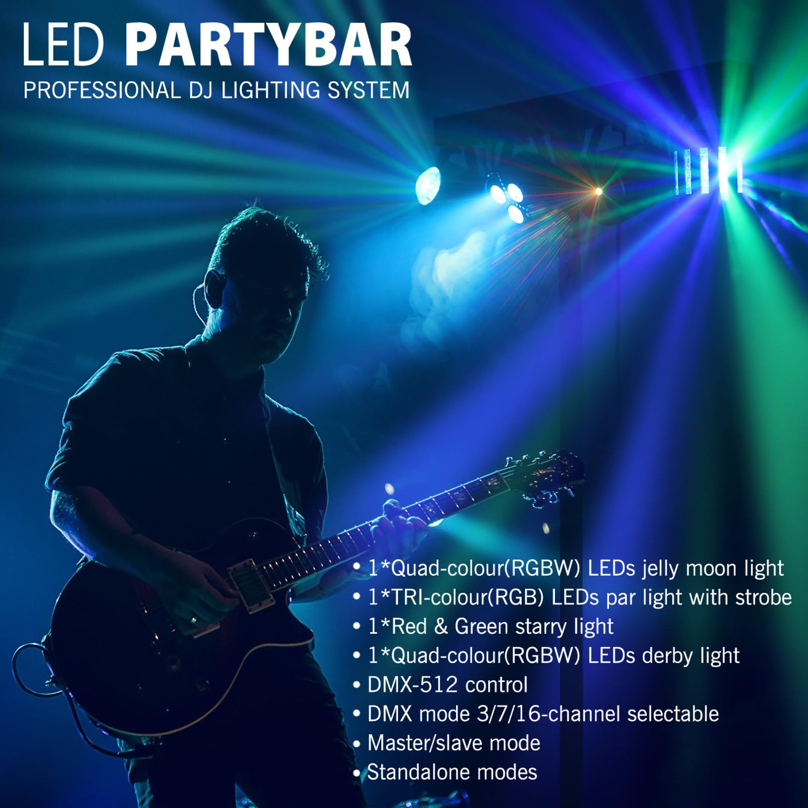 Telbum DJ Lights with Stand, Party Bar Gig Lighting Package with Carry Bag, Sound Activated Disco Lights for Parties DMX & Remote Control, LED Stage Lighting System for Booth, Band, Wedding, Shows
