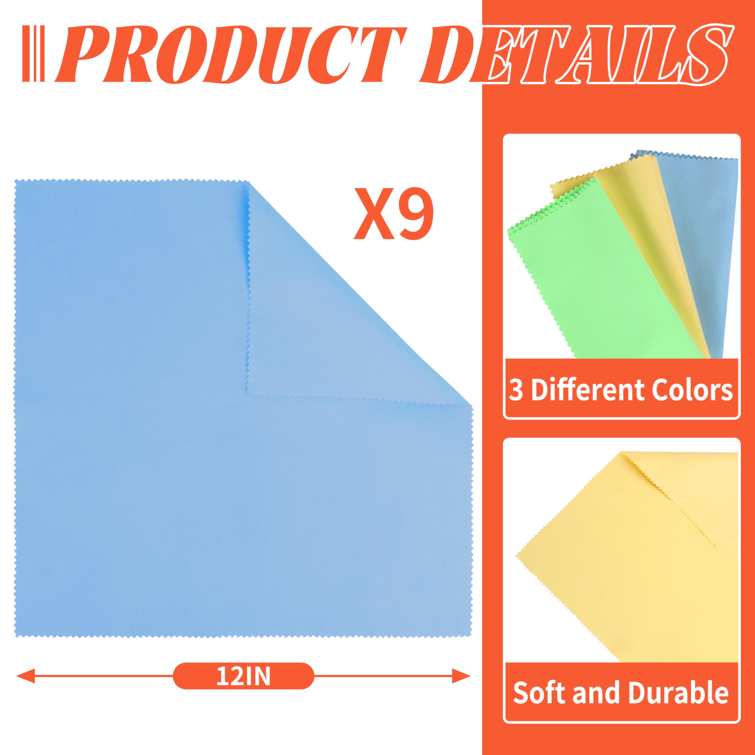 9 Pack Guitar Cloths, 12″x12″ Microfiber Flute Suede Cleaning Cloth for Musical Instruments Plush Polishing Cloths for Guitar Violin Piano Clarinet Trumpet Sax Universal