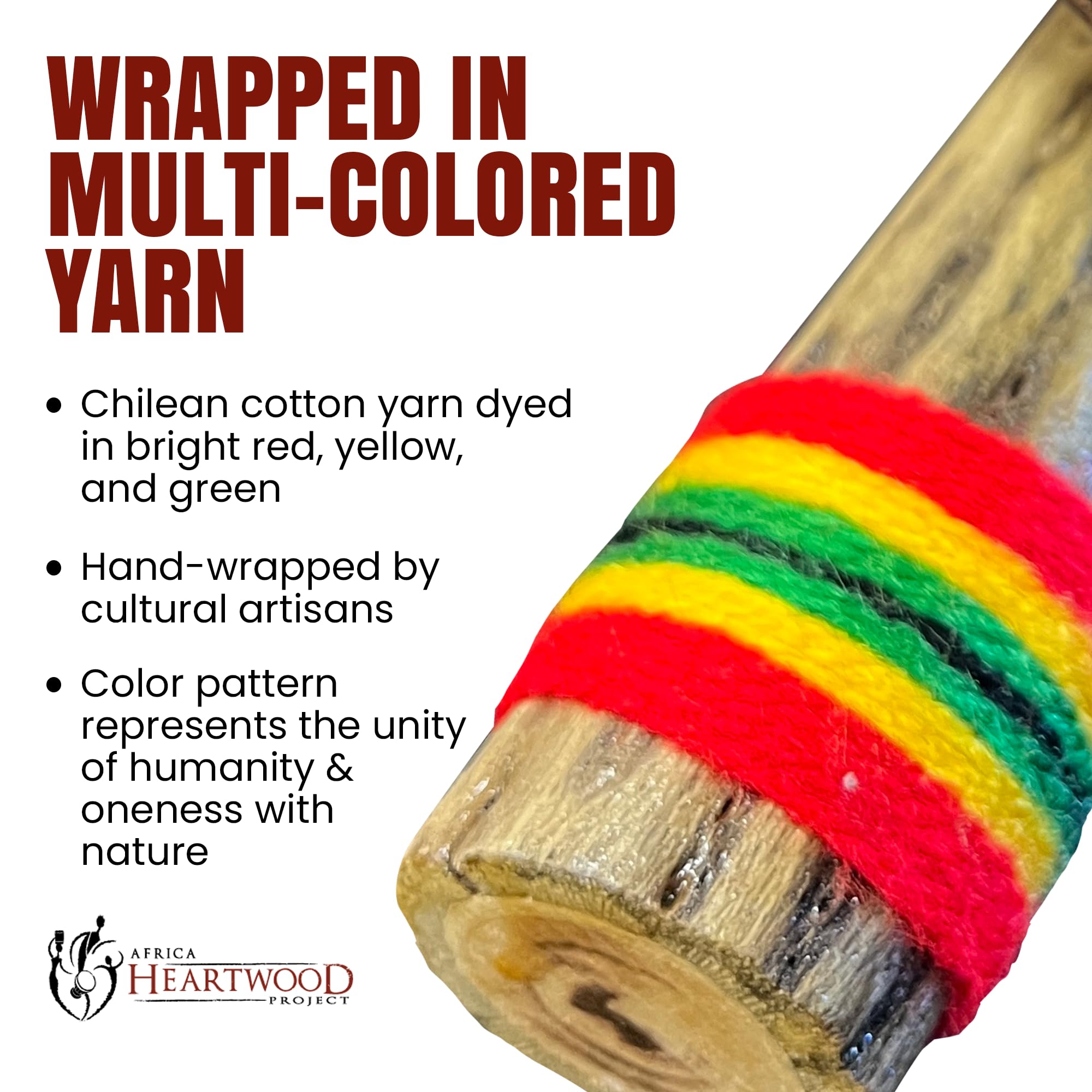Africa Heartwood Project 30″ Cactus Rainstick from Chile – Authentic Handcrafted Rain Stick Musical Instrument with Rasta Yarn Wrap and Durable Sealant