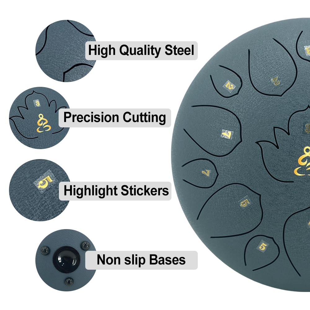 ModouString Rain Drum for Outside,Steel Tongue Drum 12 Inches 15 Notes with Mallets & Storage Bag,Meditation Rain Chime for Adults,Friends