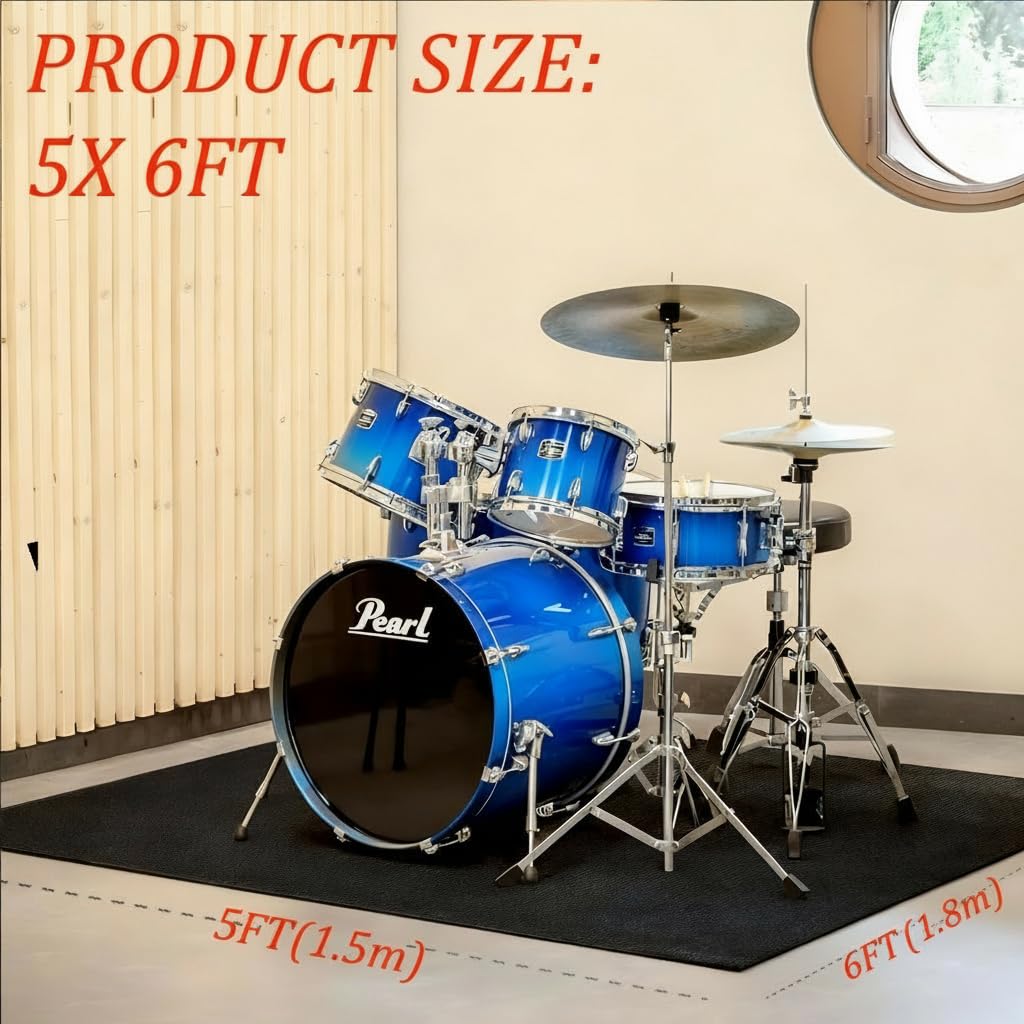 yongjoy Music Rug for Drummers, 5×6 Ft Non-Slip Drum Mat