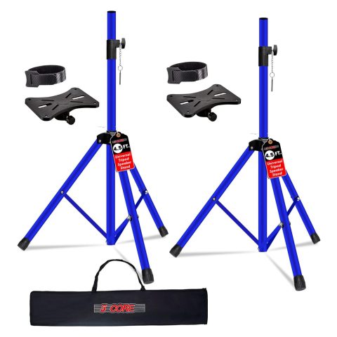 5 Core Speaker Stand Tripod Heavy Duty Adjustable Pair for PA DJ Stage & Event Telescoping Height up to 54″ Universal 35 mm Mount with Carry Bag – SS HD 2 PK 4.5 FT D BLU WB