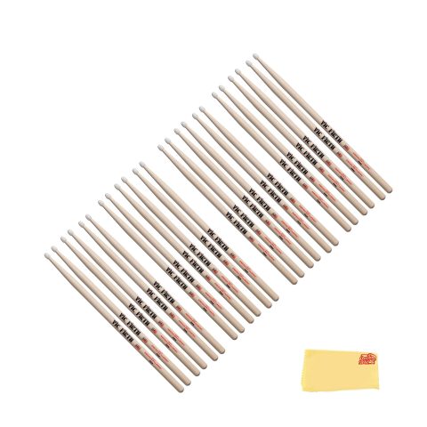Vic Firth American Classic 7A Nylon Tip Drumsticks – 12-Pack Bundle with Austin Bazaar Polishing Cloth