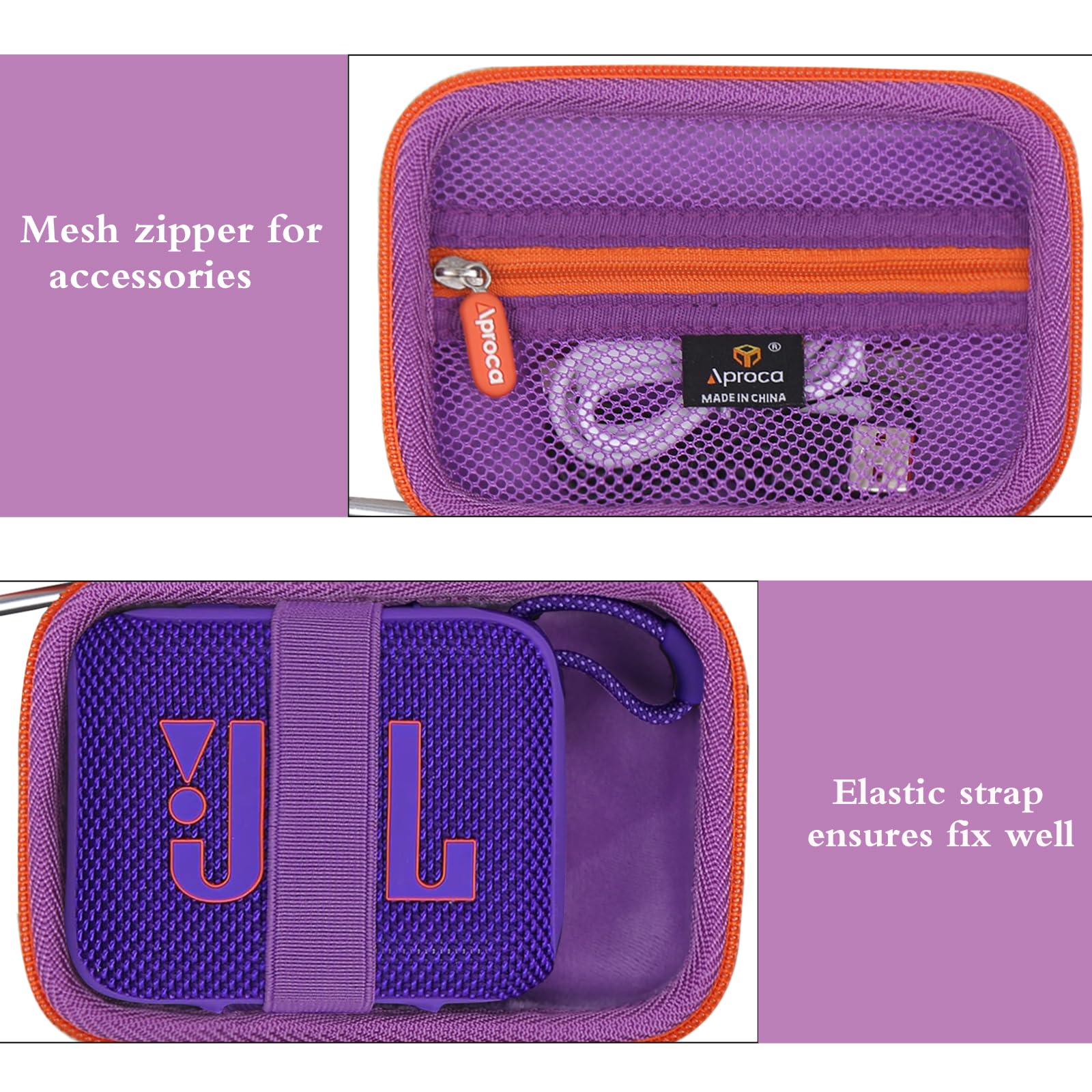 Aproca Case Compatible with JBL Go 4 / Go 3 Ultra-Portable Waterproof Dustproof Bluetooth Speaker, Portable Storage Bag for Accessories -Purple (Case Only)