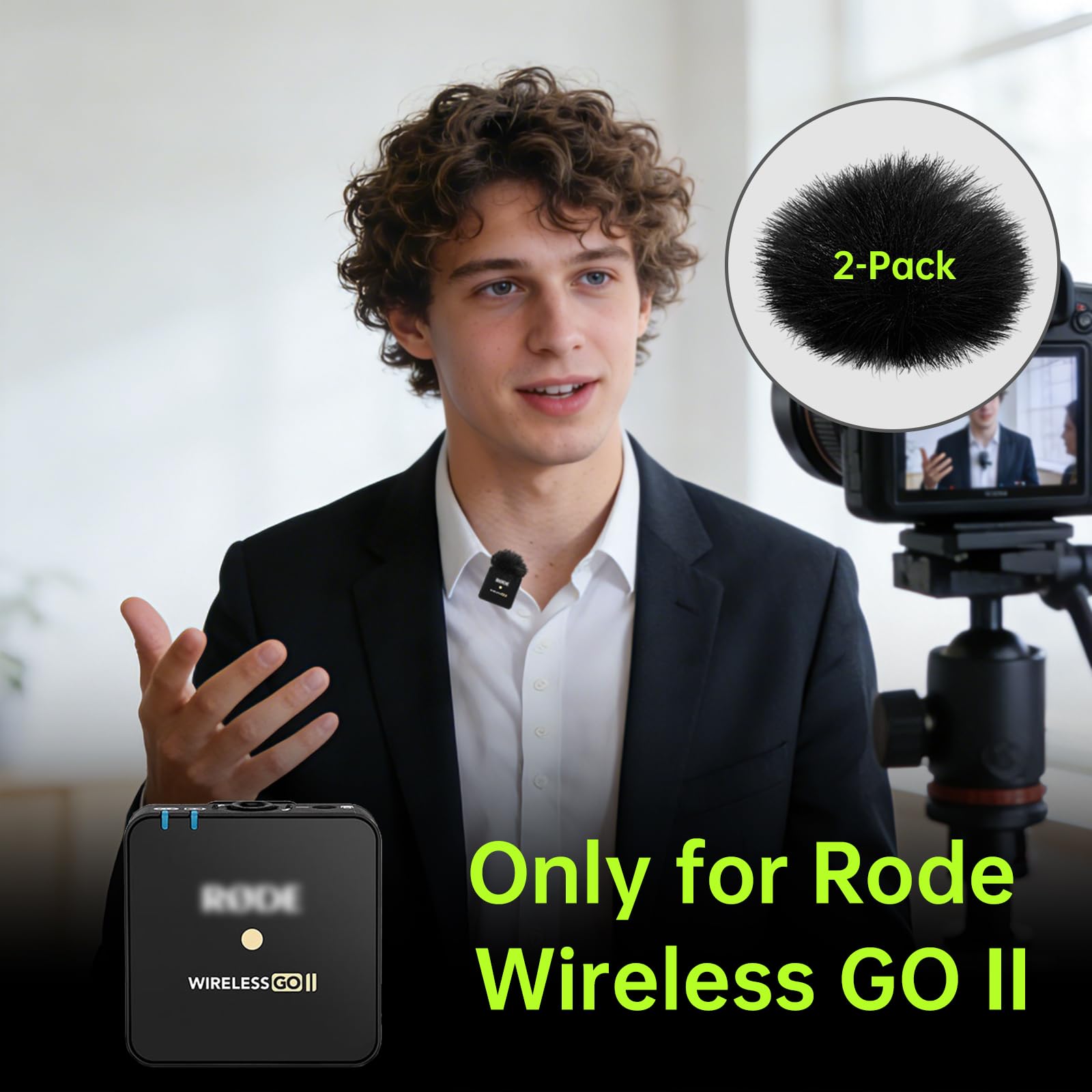 Premium Furry Windscreen Windshield Dead-cat for Rode Wireless Go Microphones (2PCs-Black, Rode Wireless Go II)