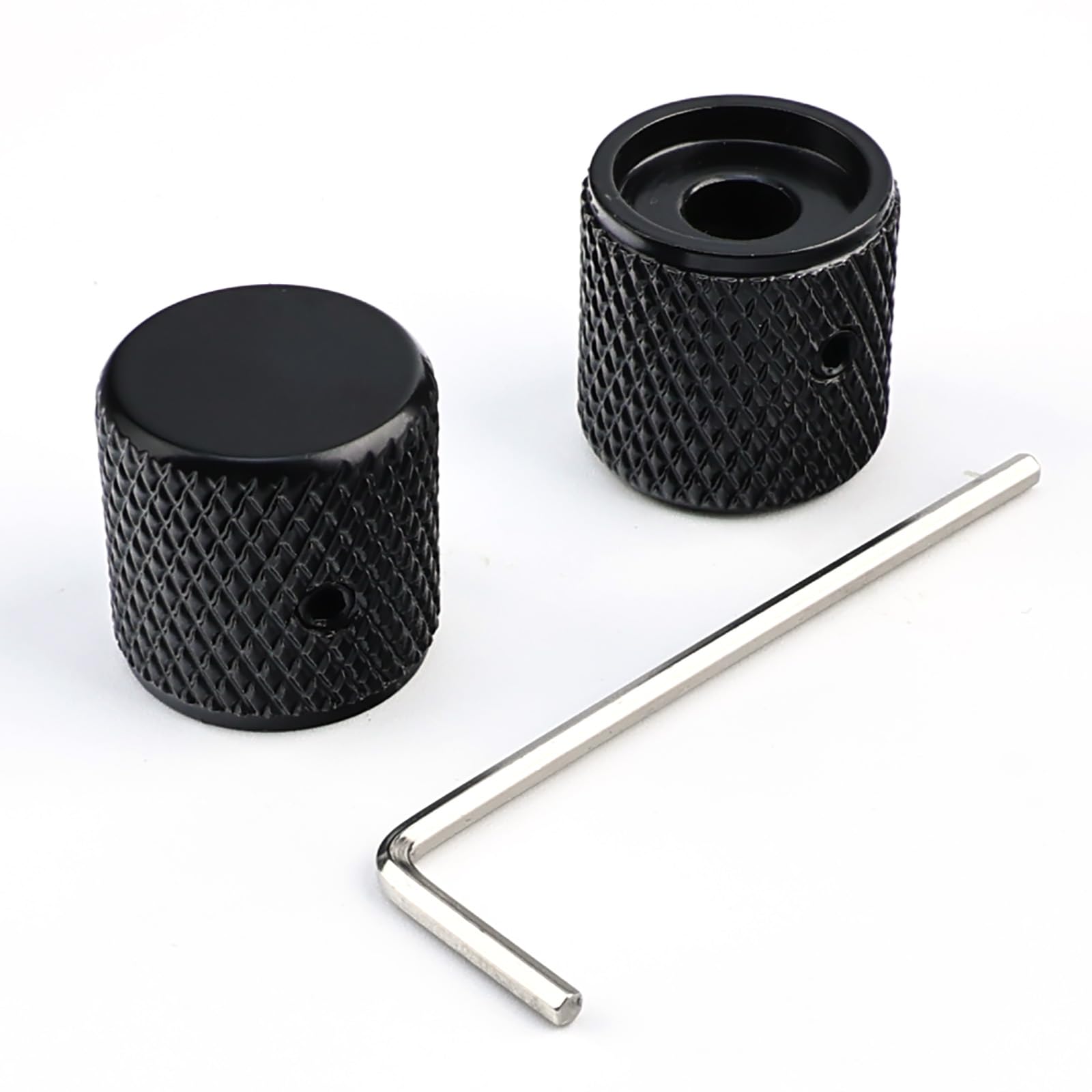 OVSAL 2PCS Stainless Steel Guitar Knobs CNC Machined Volume Tone Control Knobs Flat Top 1/4″(6.5mm) Hole Set Screw Fit for Fender Strat Telecaster Les Paul Electric Guitar or Bass(Matte Black)