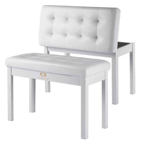 Castlestar Premium Duet Piano Bench with Storage – 3 Inches Plush PU Leather Seat, Solid Wooden Legs, Comfortable Piano Seat for Two – White
