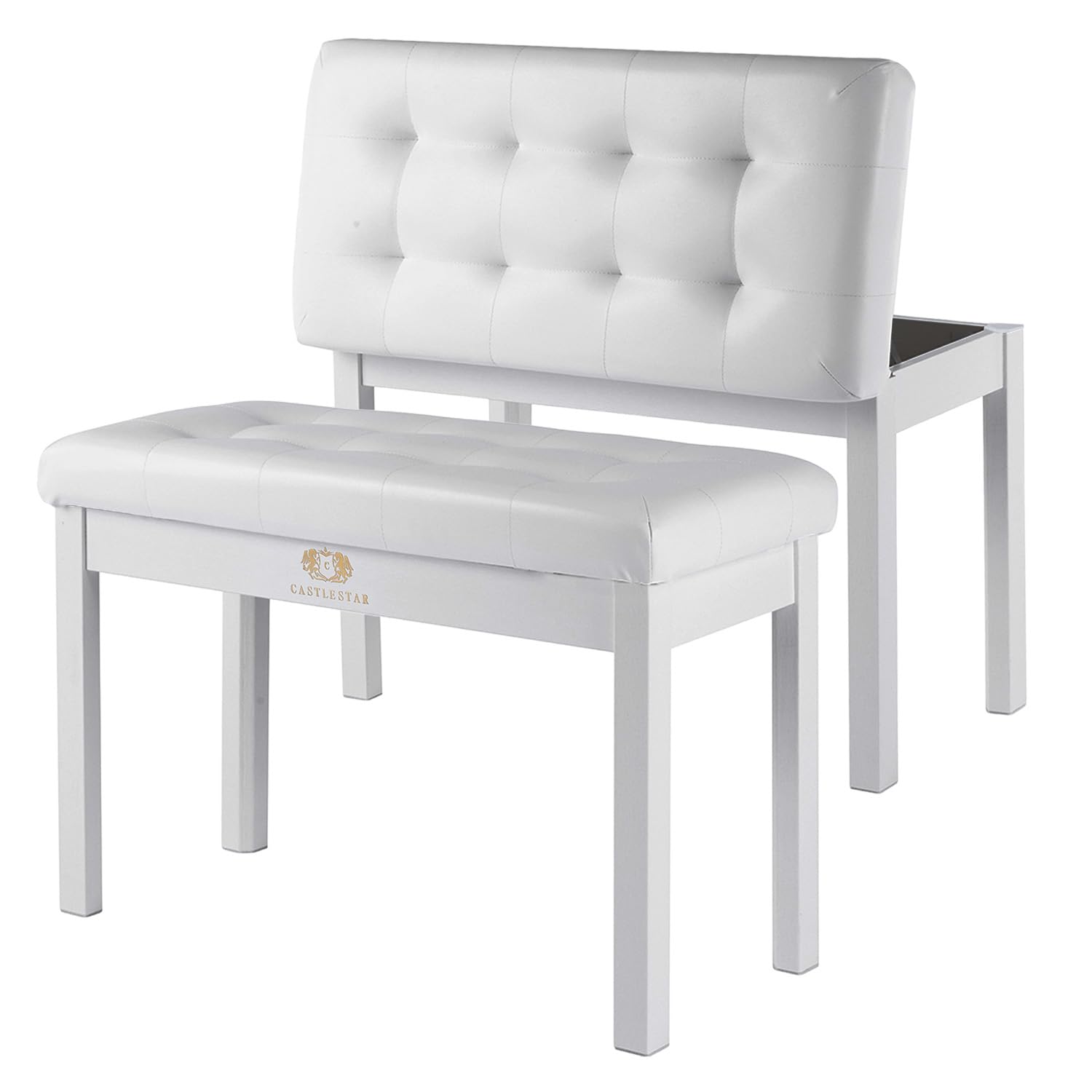 Castlestar Premium Duet Piano Bench with Storage – 3 Inches Plush PU Leather Seat, Solid Wooden Legs, Comfortable Piano Seat for Two – White