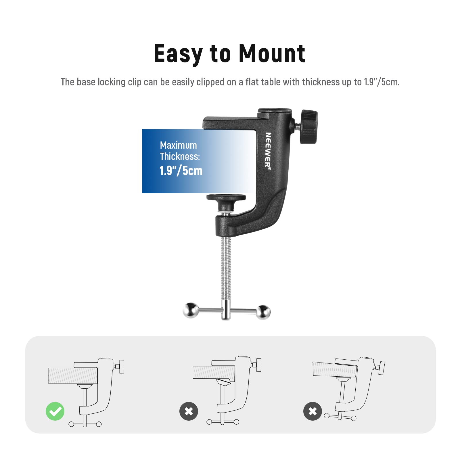 NEEWER Metal Table Mounting Clamp for Microphone Suspension Boom Arm Stand
