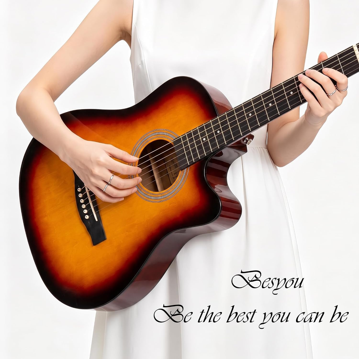 38 Inch Sunburst Acoustic Guitar Beginner Kits, 3/4 Cutaway Wood Acustica Guitarra for Beginners Adults with Online Lesson,Gig Bag,Picks,Steel Strings Strap with Picks Holder