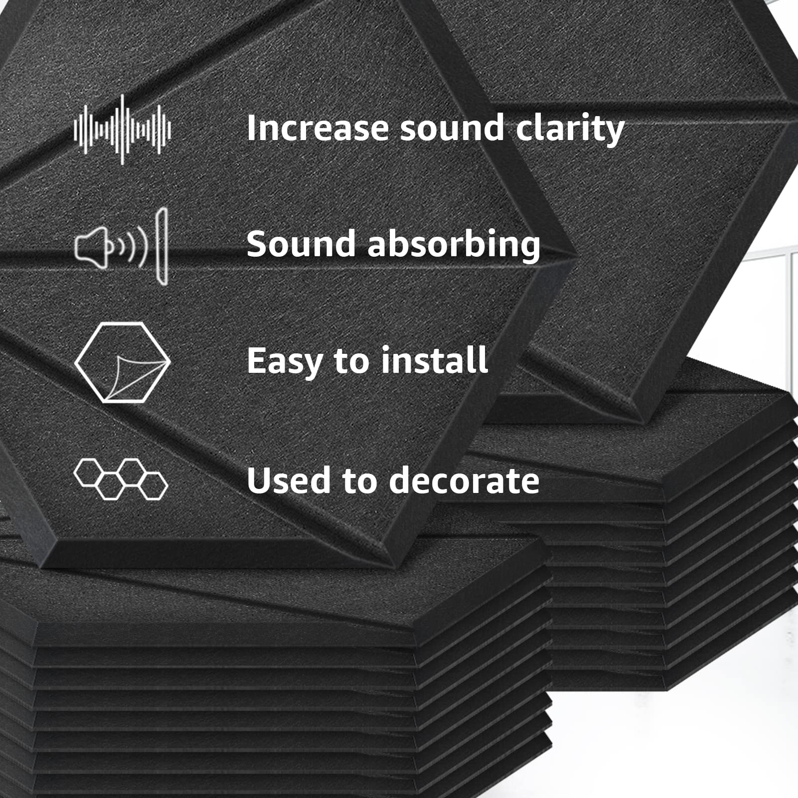 Art3dwallpanels Self Adhesive Acoustic Panels, 12 Pack, 14″ X 12″ X 0.4″