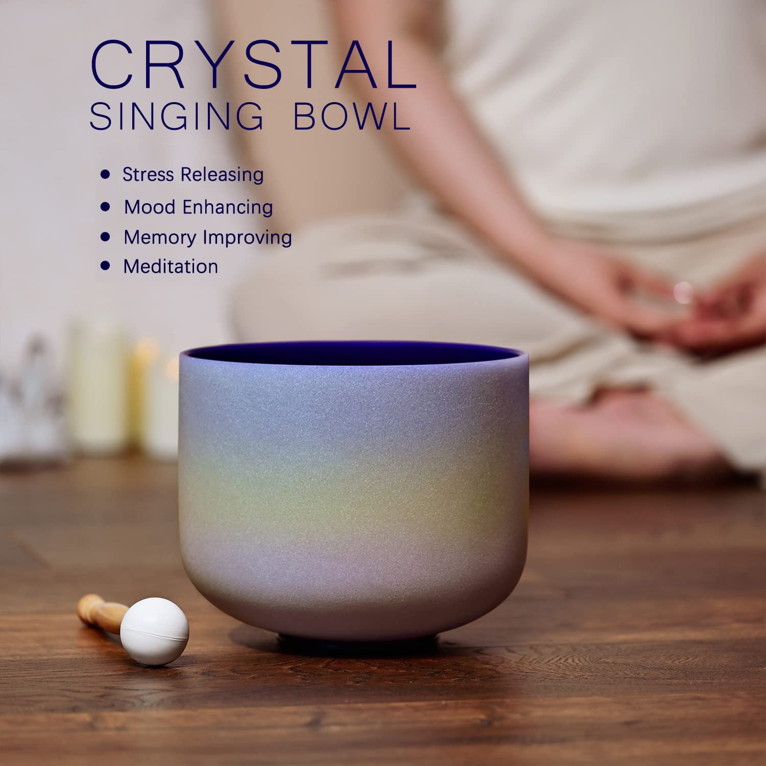 CVNC 8 Inch Rainbow Color Frosted Quartz Crystal Singing Bowl 440HZ F Note