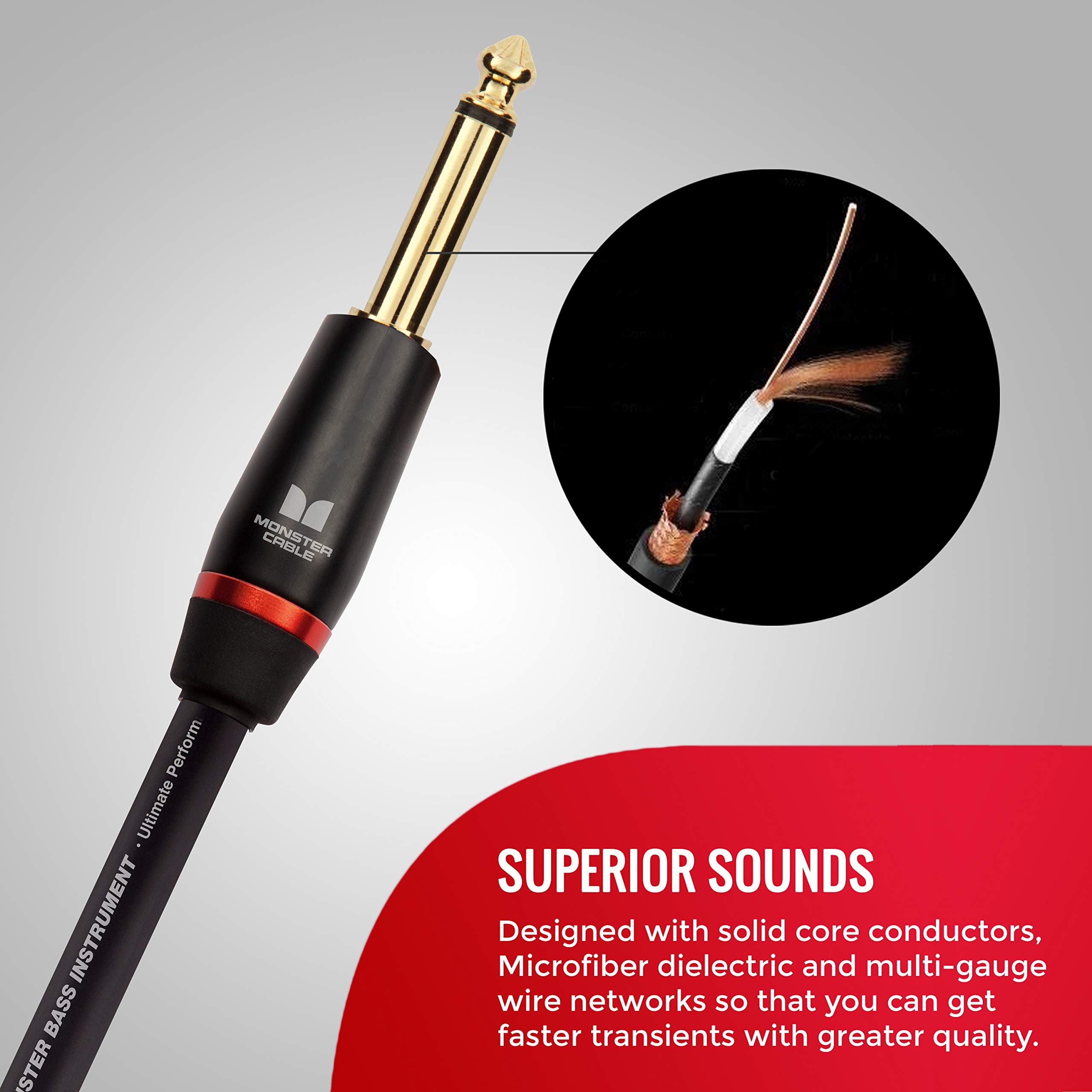 Monster Prolink Bass Instrument Cable – 21 ft – Right Angle to Straight (MBASS2-21AWW)