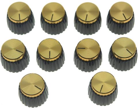 Dopro 10pcs Guitar AMP Amplifier Push on fit Knobs Black with Gold Aluminum Cap Top Fits 6mm diameter Pots Marshall Amplifiers