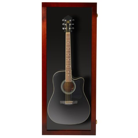 PENNZONI Acoustic Guitar Display Case – Acrylic Acoustic Guitar Case – Guitar Display Case Wall Mount Made from Hardwood Frame & Clear Acrylic – Cherry w/ Black Felt