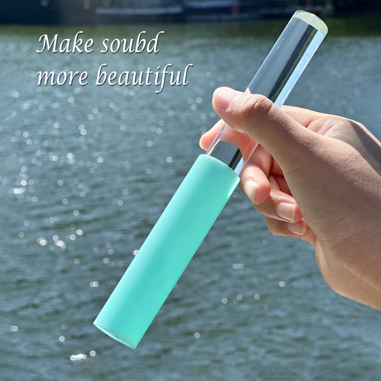 Singing Bowl Mallet Blue Acrylic Rubber Striker Mallet for Playing Quartz Crystal Singing Bowl with Bundle Pocket