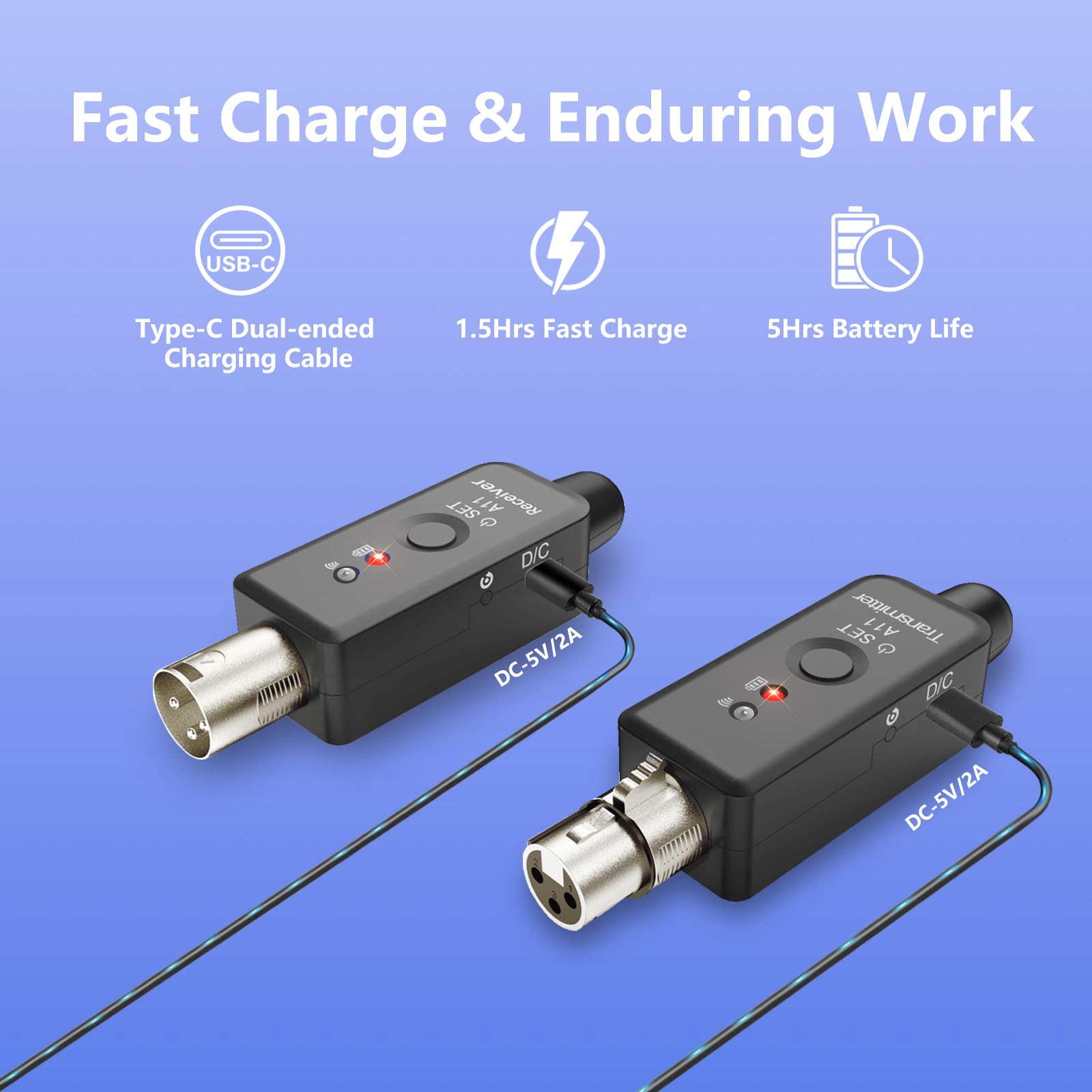 A11 Wireless XLR Microphone System 2.4GHz Transmitter & Receiver (1TX+1RX)