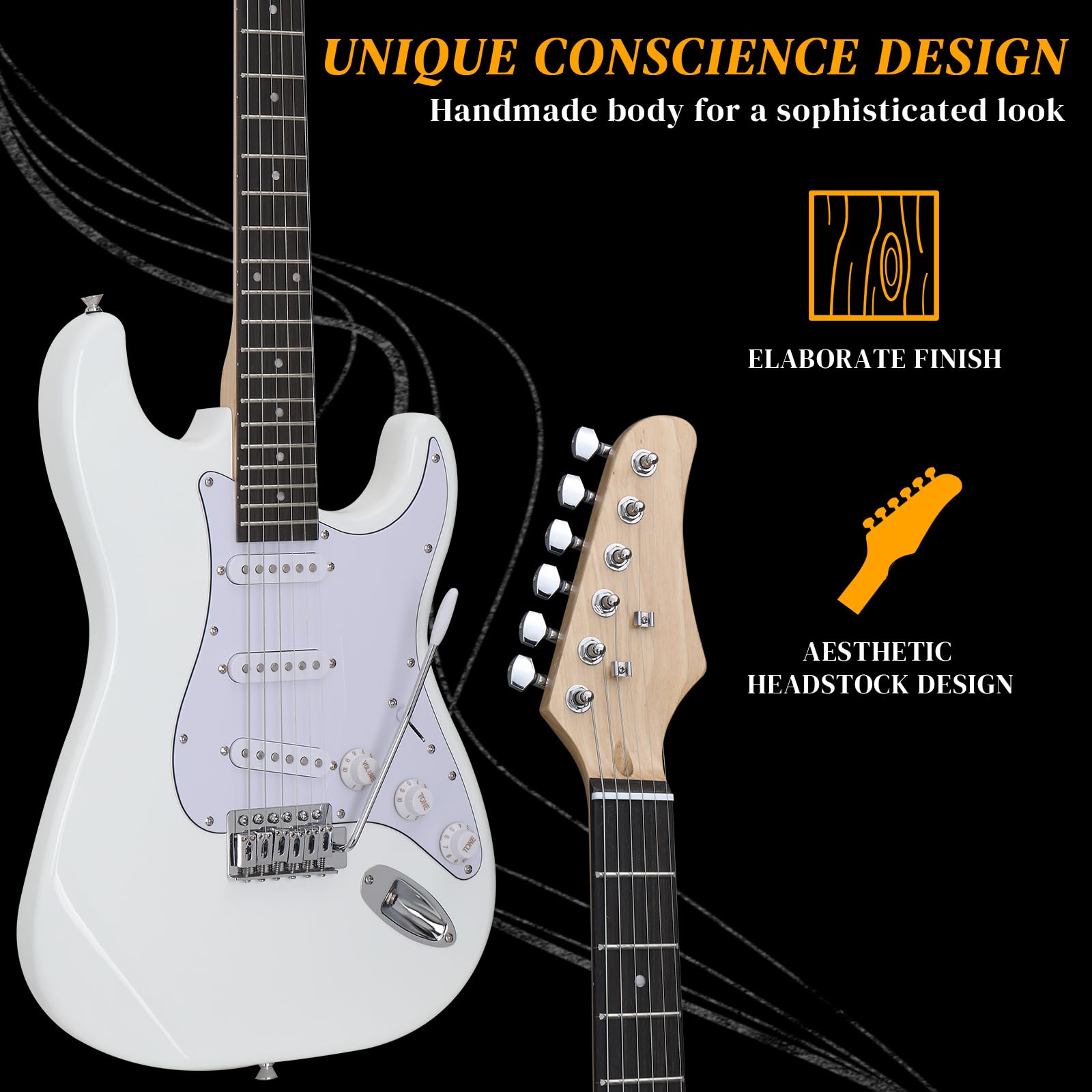 Ktaxon 39 Inch Electric Guitar Solid Body Beginner Kit with Gig Bag White