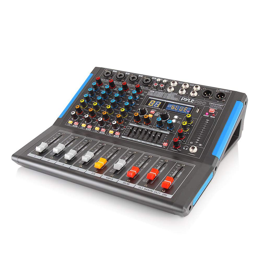 Pyle 4-Channel Bluetooth Studio Audio Mixer-DJ Sound Controller Interface with USB Drive for PC Recording Input, XLR Microphone Jack,48V Power,Input/Output for Professional and Beginners – PMXU46BT