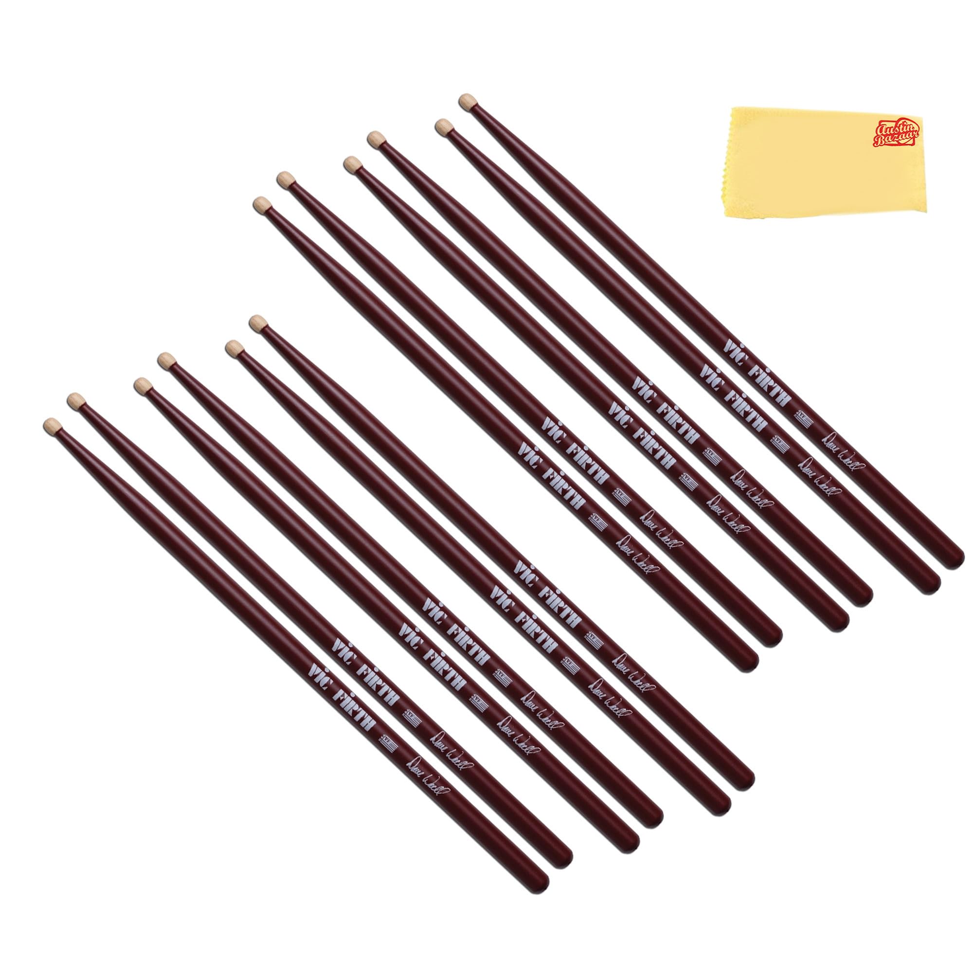 Vic Firth Signature Series Dave Weckl Drumsticks – 6-Pack Bundle with Austin Bazaar Polishing Cloth