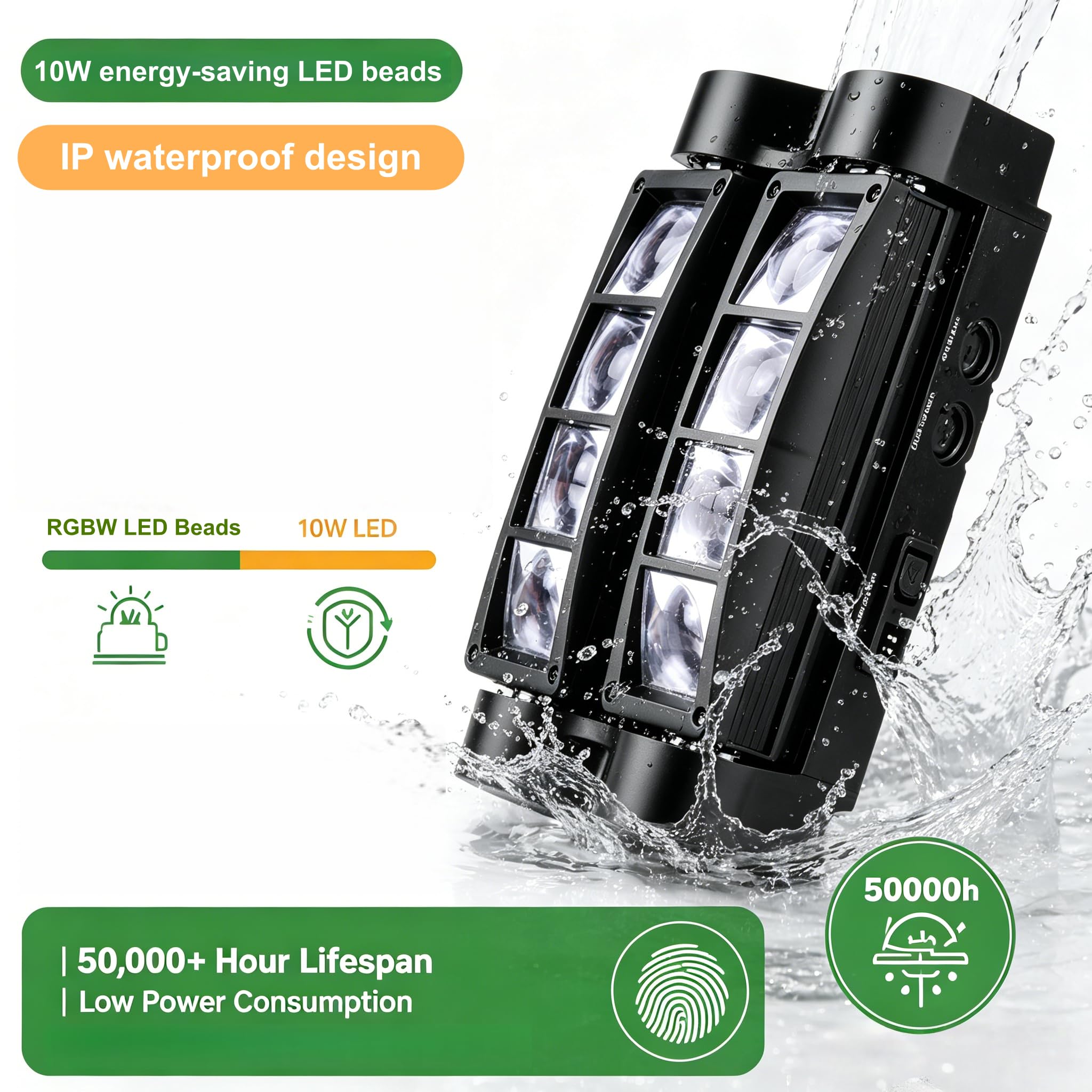 JCYW FLODY 8x10W Spider Moving Head DJ Light, RGBW LED Stage Light 2 Packs