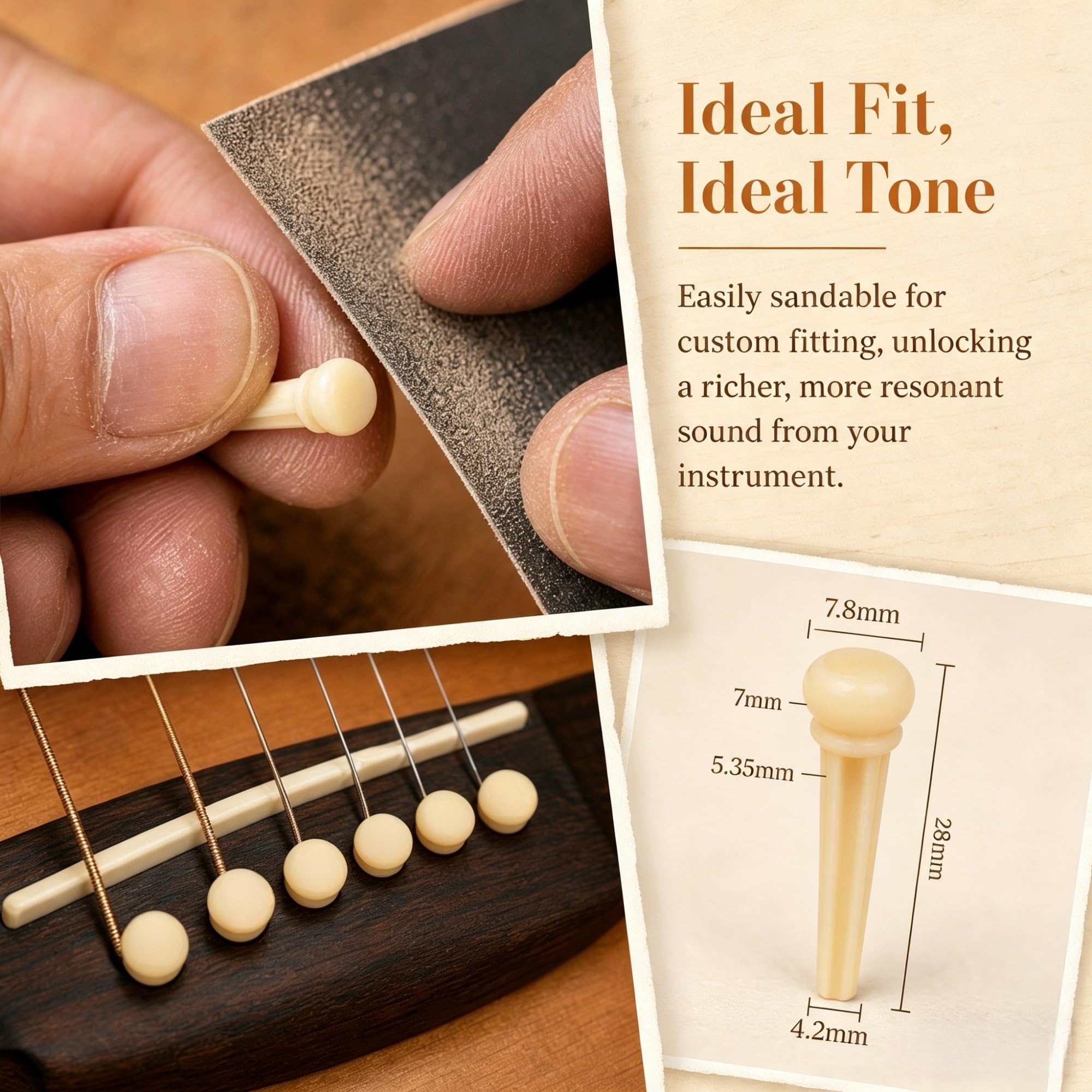 Miwayer Guitar Bone Bridge Pins Real Bone Unbleached Vintage Style Replacement Parts for 6 & 12 String Acoustic Guitar (Unbleached Pure Bone)