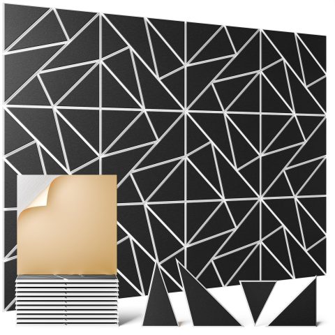 OTUOER 12 Pack Acoustic Panels,12″X 12″X 0.4″ Peel and Stick Sound Proof Foam Panels for Walls, Decorative Sound Panels,High Density Soundproof Wall Panels for Home Studio Office (WhiteBase+BlackFace)