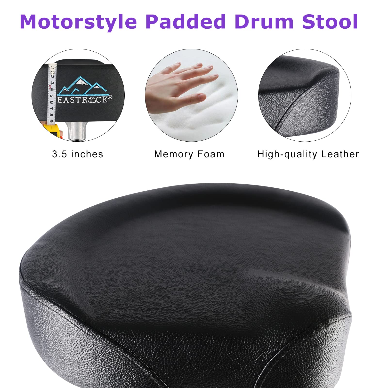 EASTROCK Drum Throne Adjustable Height, Drum Stools Rotatable Padded Motorcycle Style Drum Seat Drum Chair with Anti-Slip Feet for Drummers, Adult