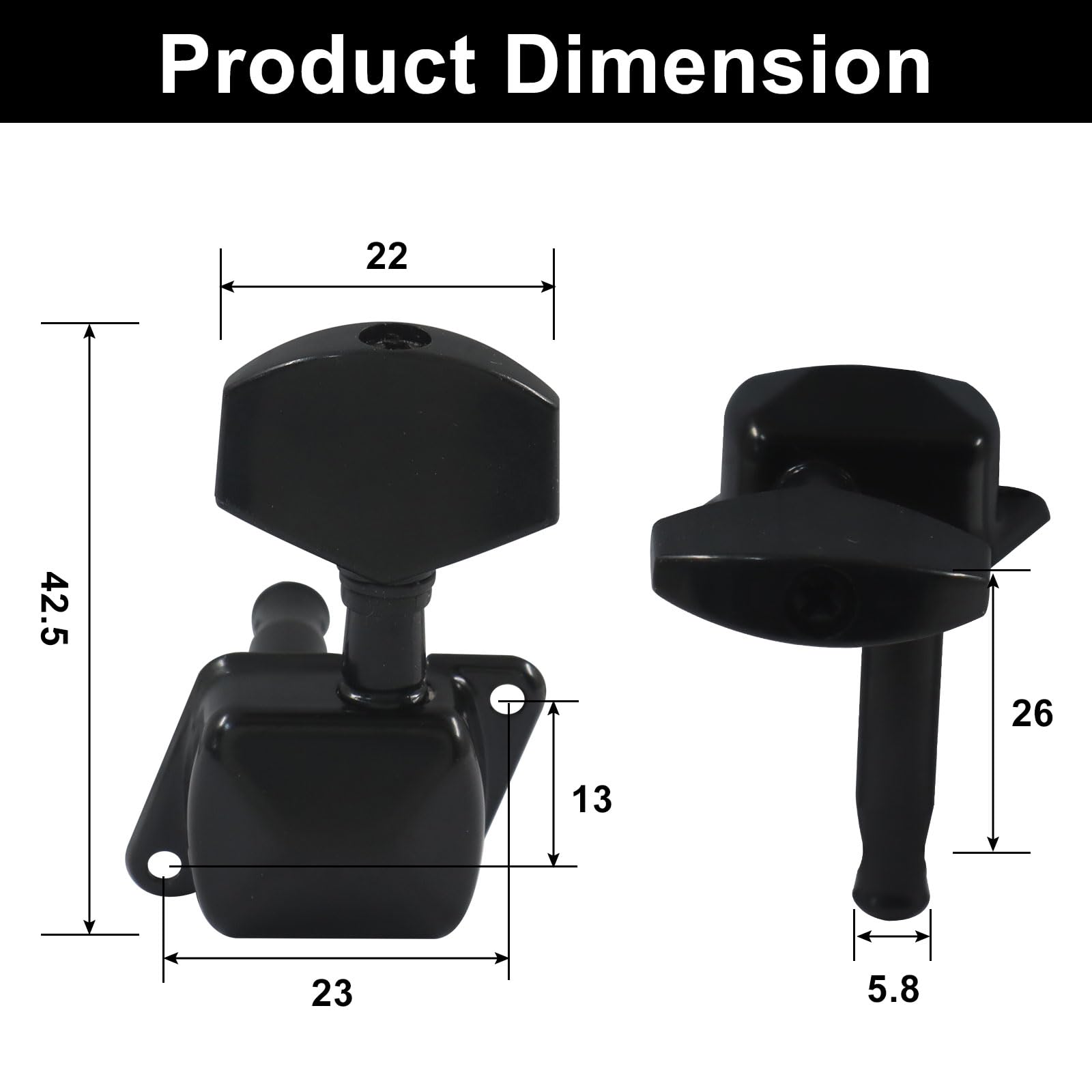 Hordion 6pcs Semi-closed Guitar String Tuning Pegs Tuners, 3L 3R, Black