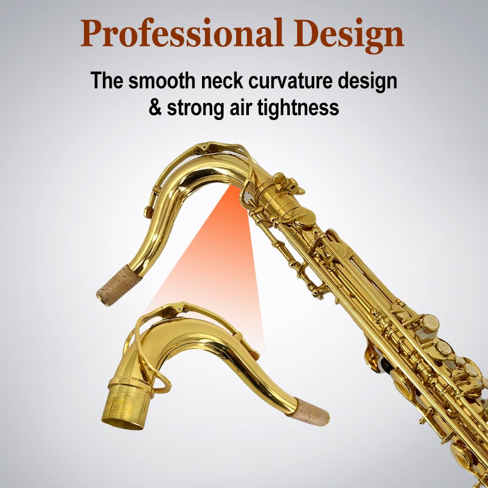 Vetimobato B Flat Tenor Saxophone Gold Brass Lacquer Student Bb Tenor Sax Kit for Adults Beginners Intermediate Players with Hard Case Mouthpiece Reeds Neck Strap Cleaning Set (Golden Tenor)