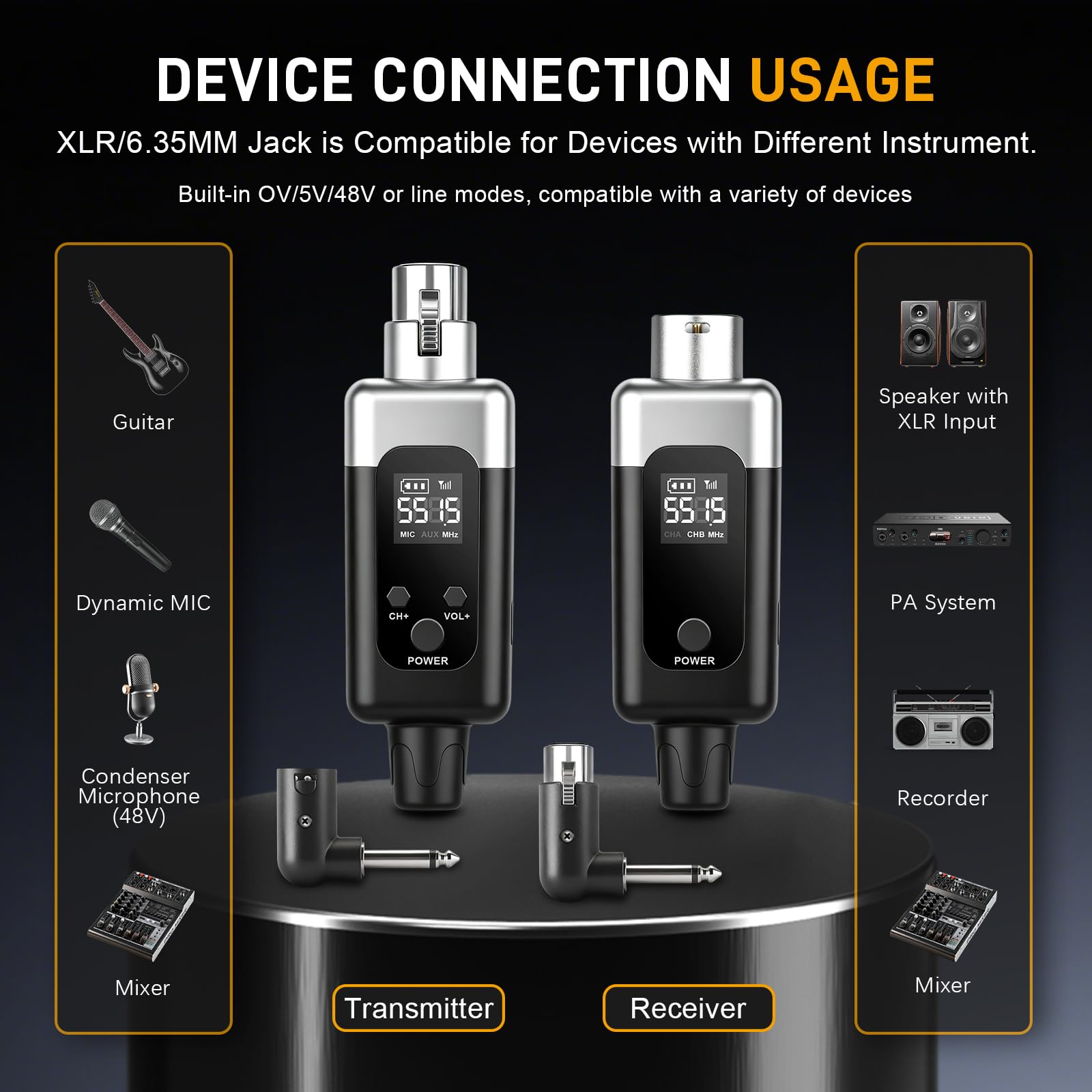 Nexilunual Wireless XLR Transmitter and Receiver for Dynamic Mic, 164ft
