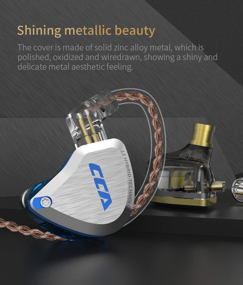 CCA C12 in-Ear Monitors, 5BA+1DD Hybrid HiFi Stereo Noise Isolating IEM Wired Earphones/Earbuds/Headphones with Detachable Tangle-Free Cable 2Pin for Musician Audiophile (Without MIC, Dream Blue)