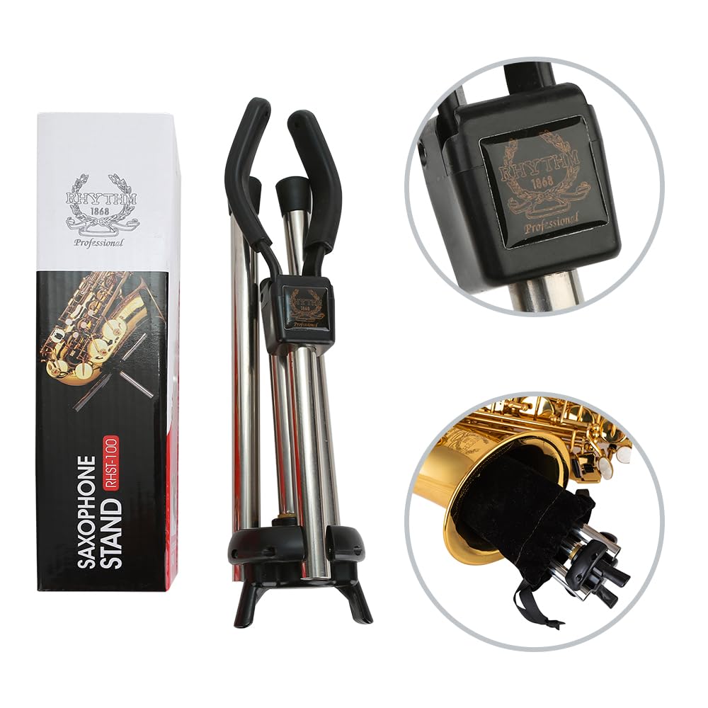 RHYTHM Foldable Alto Saxophone Stand Stainless Steel Sax Stand Holder Portable Saxophone Bracket Adjustable Stand