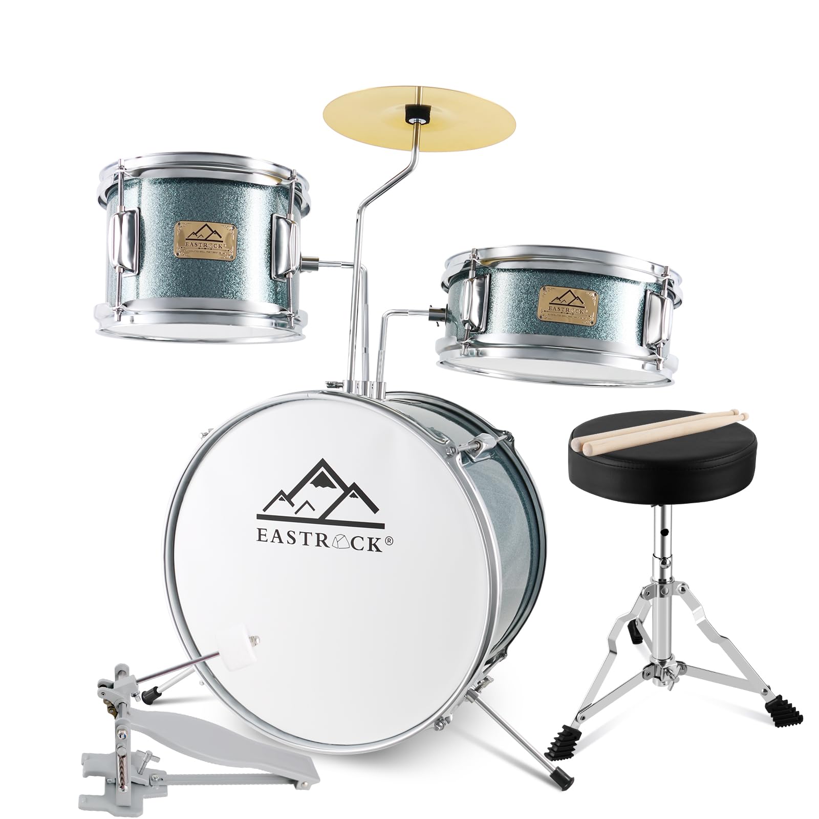 EASTROCK 3 Piece 14” Junior Drum sets for Drummer,Blue-black