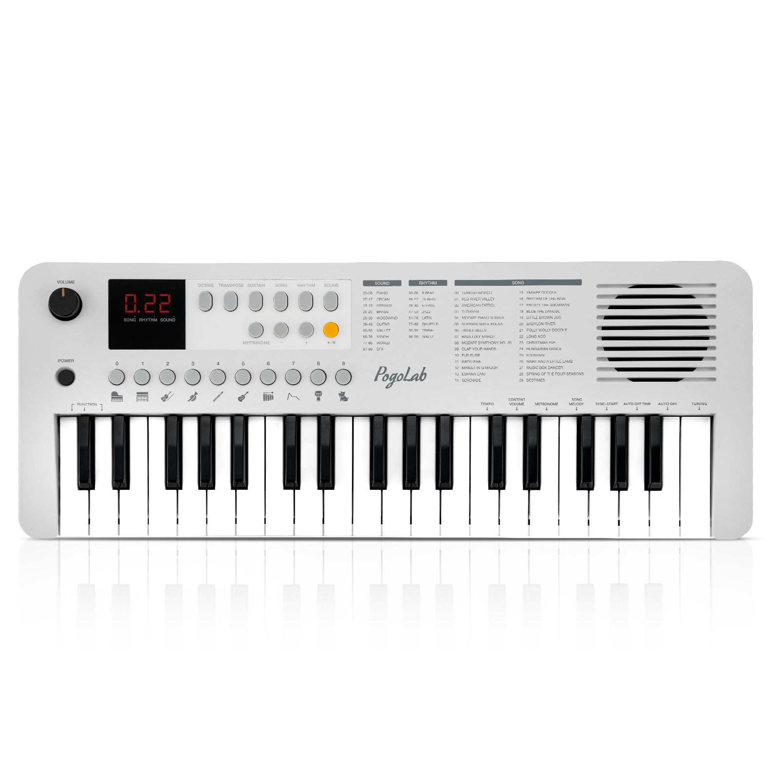 POGOLAB MK1 37 Keys Kids Keyboard Piano, Mini Portable Multi-Function Piano with Excellent Sound Quality, Built-In Speaker & LED Display, Small Electric Music Keyboard Gift for Beginners (White)