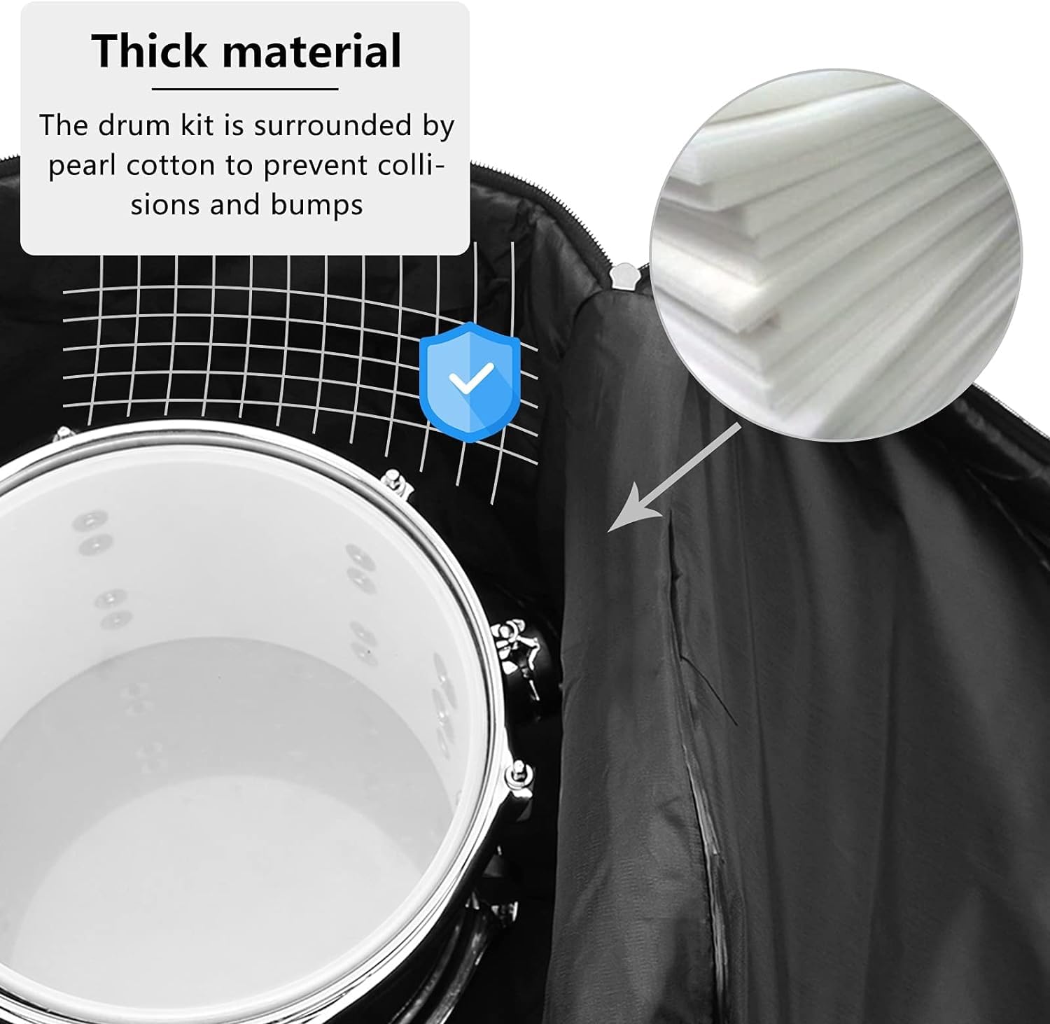 OUUTMEE 5-Piece 4mm Padded Drum Bag Set Carrying Cases Cover