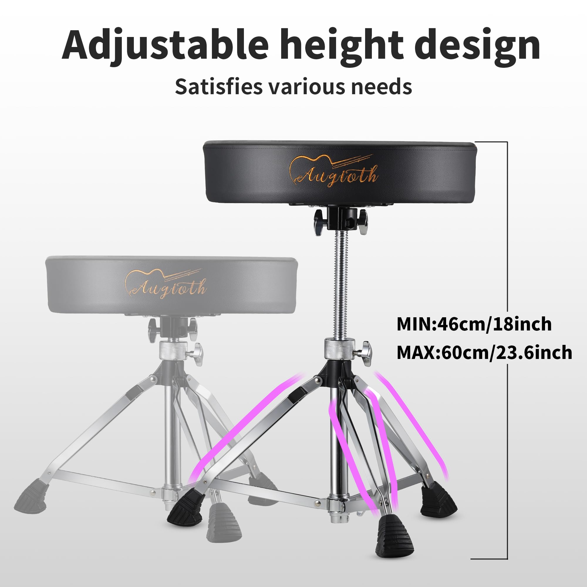 Augioth Height Adjustable Drum Stool, Memory Foam, Black Leather