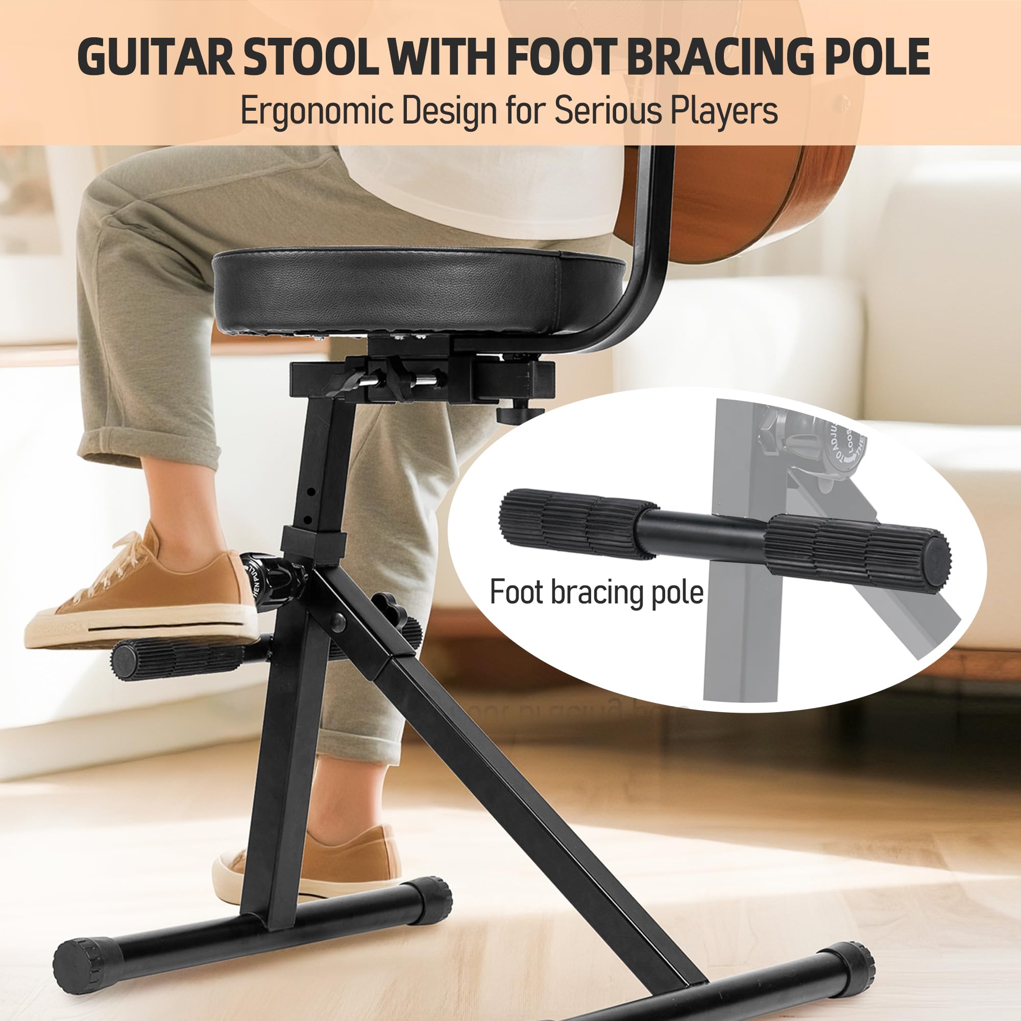 TIZECO Adjustable Guitar Stool with Backrest, Standard Guitar Seat Drum Seat, Adjustable Drum Throne,Musicians Throne