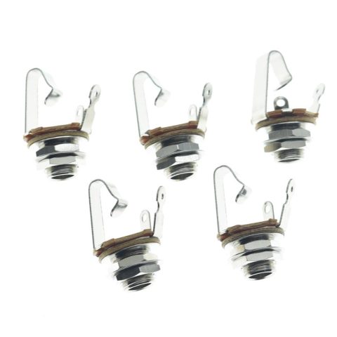 KAISH Nickel Premium 5pcs Brass Material American Thread Audio 1/4″ Female Guitar/Bass Output/Input Jack 6.35mm TS Mono Panel Mount Jack Socket with Nuts and Washer
