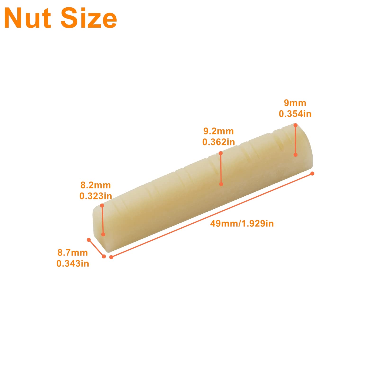Miwayer 2 Pack 12 String Acoustic Guitar Unbleached Bone Nut, Guitar Bridge Nuts, Cut from Whole Bones, 49x6x9.2mm