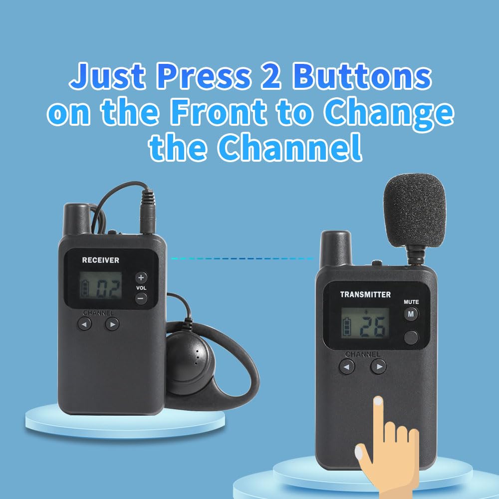 AGJ Wireless Tour Guide System, Tour Guide Microphone and Speaker, Tour Guide Headsets 1 Transmitter 15 Receivers 1 Charger Court Church Translation System for Factory School