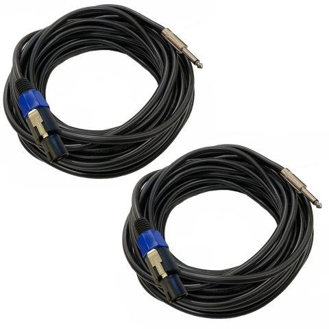 Professional 2-Pack 50 Feet 12 Gauge Speakon to 1/4 Inch TS Speaker Cables