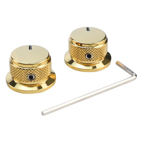 OVSAL 2PCS Electric Bass Guitar Metal Knobs Flat-top Hat-Shaped Volume Tone Control Knobs with Fastening Screw Compatible with Fender Strat Telecaster Les Paul Electric Guitars or Basses（Gold）