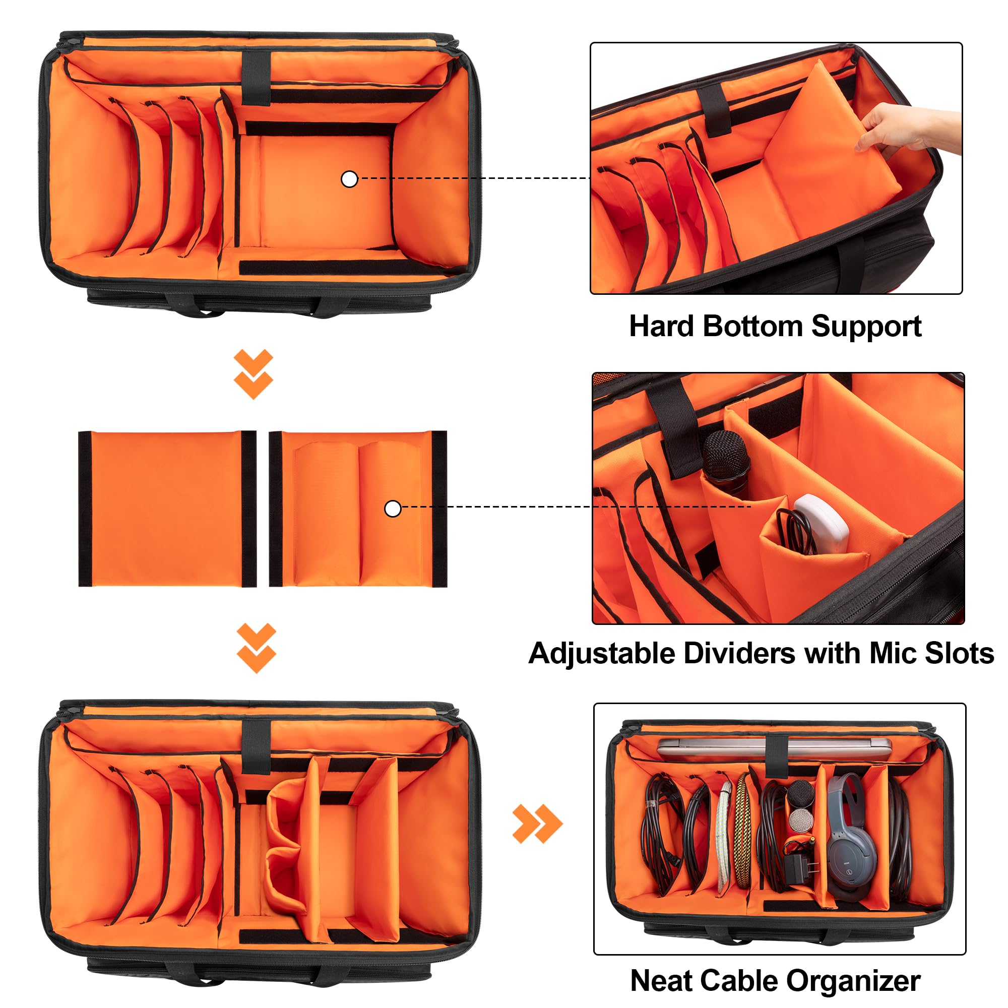 Trunab Rolling DJ Cable File Bag, Travel Gig Bag with Hard Padded Bottom