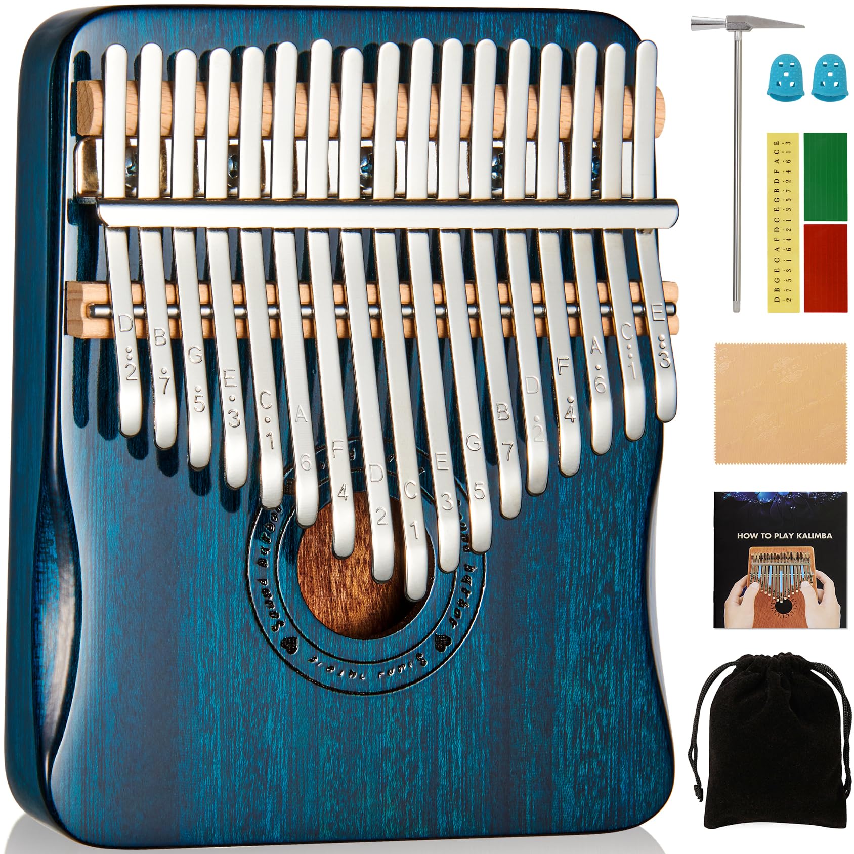 2Pack Kalimba Thumb Piano 17 Keys (1Pcs Wine+1Pcs Blue)