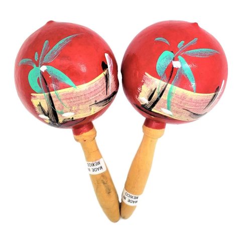 Zugar Land 8″ Hand Made Wooden Maracas Hand Painted (Red) 1 Pair